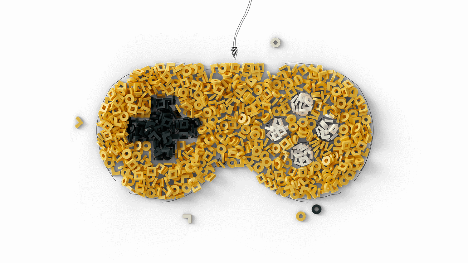 Game controller made of yellow and grey numbers